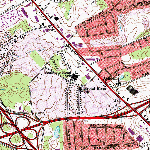 Topographic Map of Seminole Road School, SC