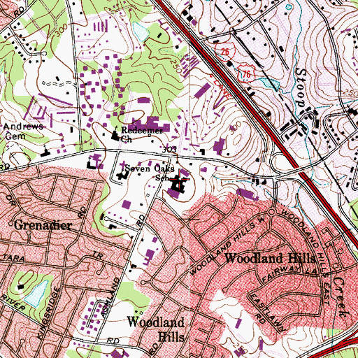 Topographic Map of Seven Oaks School, SC