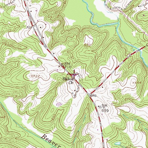Topographic Map of Shiloh Baptist Church, SC