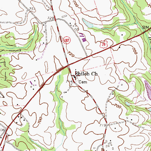 Topographic Map of Shiloh Baptist Church, SC