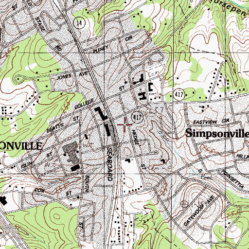 Topographic Map of Simpsonville, SC