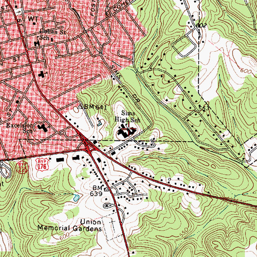 Topographic Map of Sims High School, SC