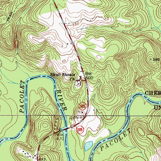 Topographic Map of Skull Shoals Baptist Church, SC