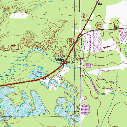 Topographic Map of Slands Bridge, SC
