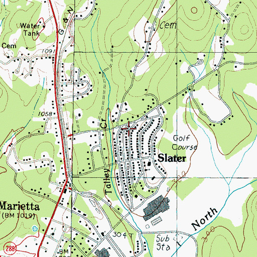 Topographic Map of Slater, SC