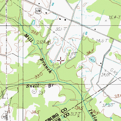 Topographic Map of Snell Branch, SC