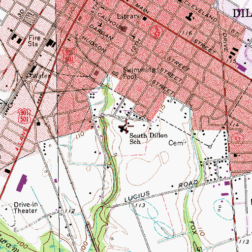Topographic Map of South Dillon Elementary School, SC