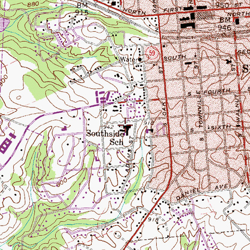 Topographic Map of Southside School, SC