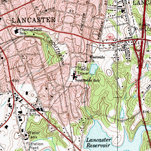 Topographic Map of Southside School, SC