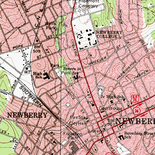 Topographic Map of Speers Street School, SC