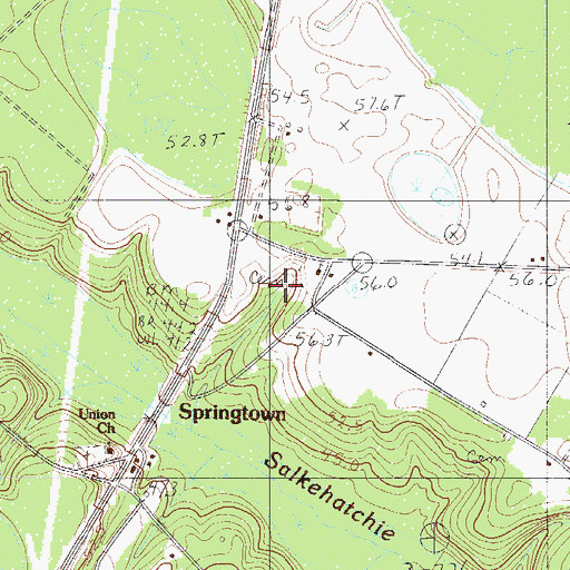 Topographic Map of Springtown Baptist Church, SC