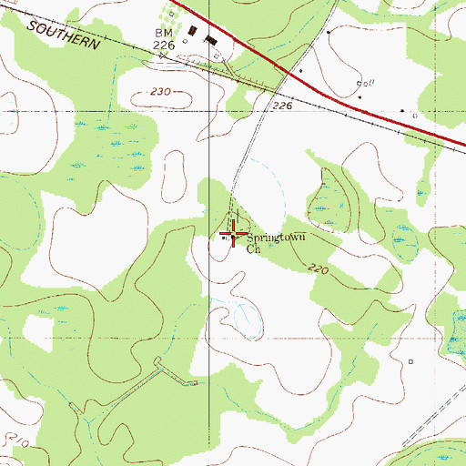 Topographic Map of Springtown Baptist Church, SC