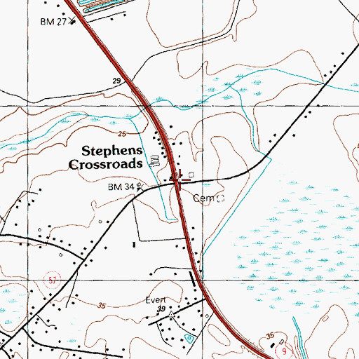 Topographic Map of Stephens Crossroads, SC