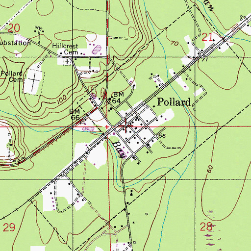 Topographic Map of Pollard, AL