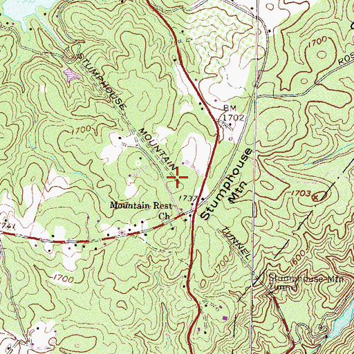 Topographic Map of Stumphouse Mountain Tunnel, SC