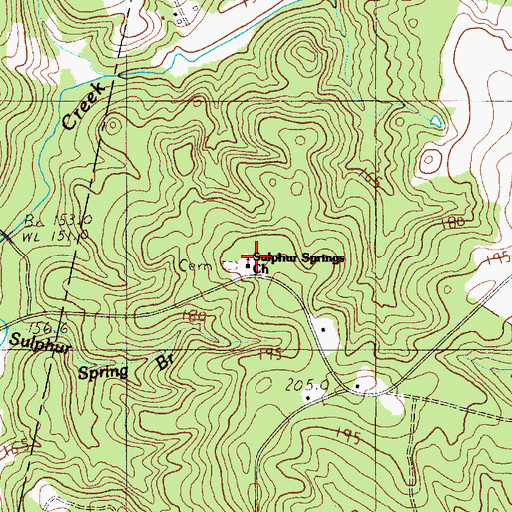 Topographic Map of Sulphur Springs Baptist Church, SC