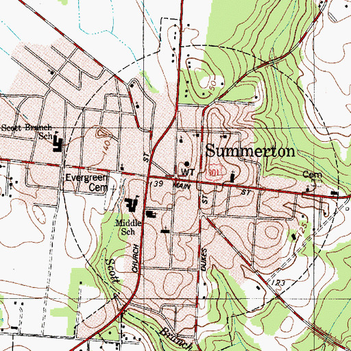 Topographic Map of Summerton, SC