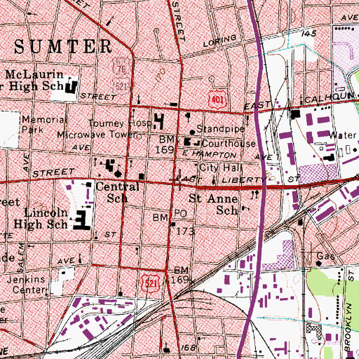 Topographic Map of Sumter, SC