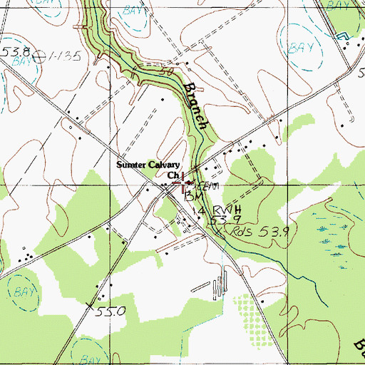 Topographic Map of Sumter Calvary Church, SC