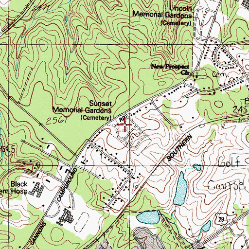 Topographic Map of Sunset Memorial Gardens, SC