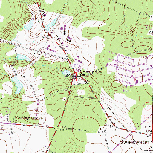 Topographic Map of Sweetwater Baptist Church, SC
