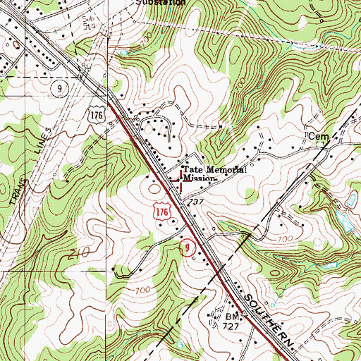 Topographic Map of Tate Memorial Baptist Church, SC