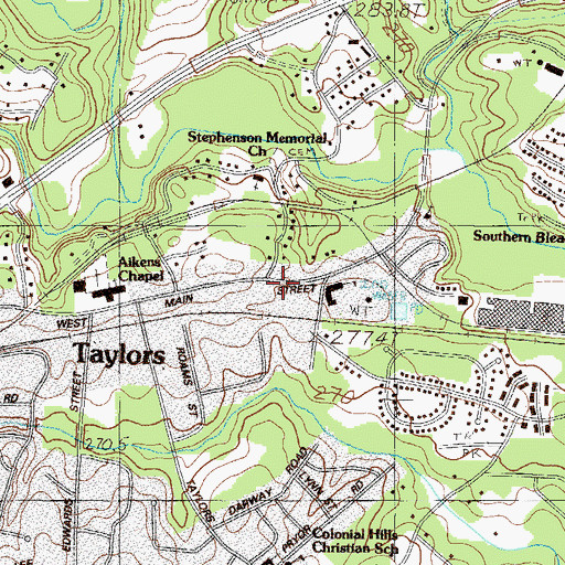 Topographic Map of Taylors, SC