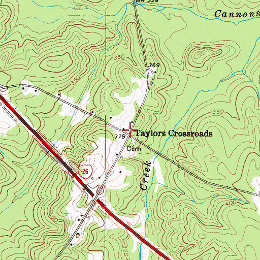 Topographic Map of Taylors Crossroads, SC