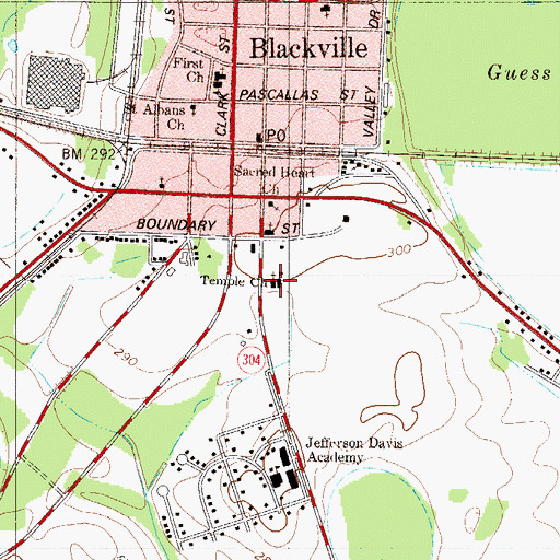 Topographic Map of Temple Baptist Church, SC