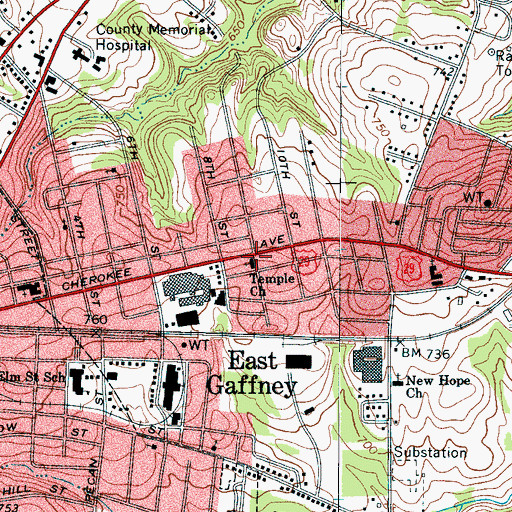 Topographic Map of Temple Baptist Church, SC