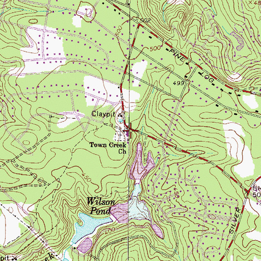 Topographic Map of Town Creek Baptist Church, SC