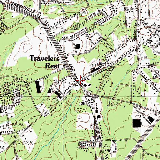 Topographic Map of Travelers Rest, SC