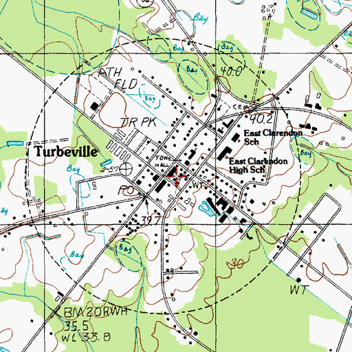 Topographic Map of Turbeville, SC