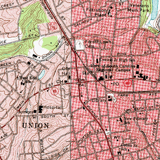 Topographic Map of Union, SC