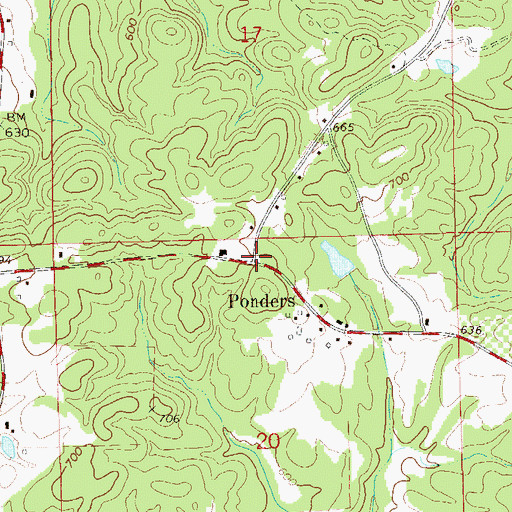 Topographic Map of Ponders, AL