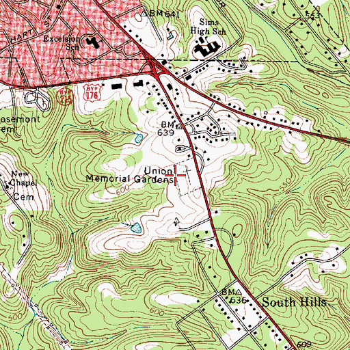 Topographic Map of Union Memorial Gardens, SC
