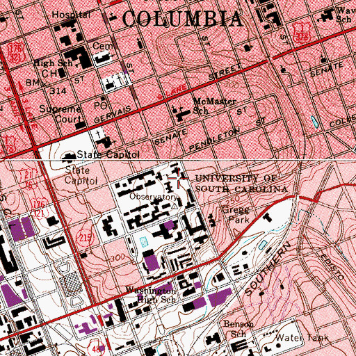 Topographic Map of University of South Carolina, SC