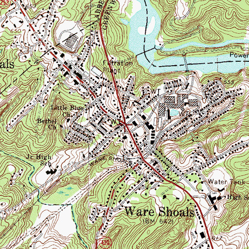 Topographic Map of Ware Shoals, SC