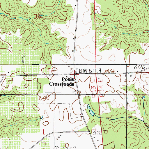 Topographic Map of Pools Crossroads, AL
