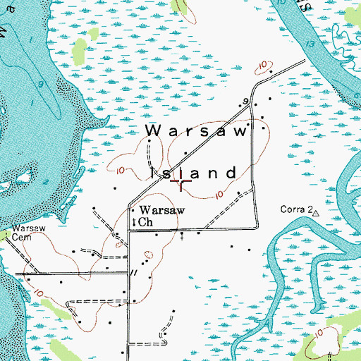 Topographic Map of Warsaw Island, SC