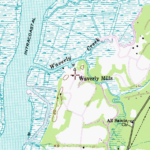 Topographic Map of Waverly Mills, SC