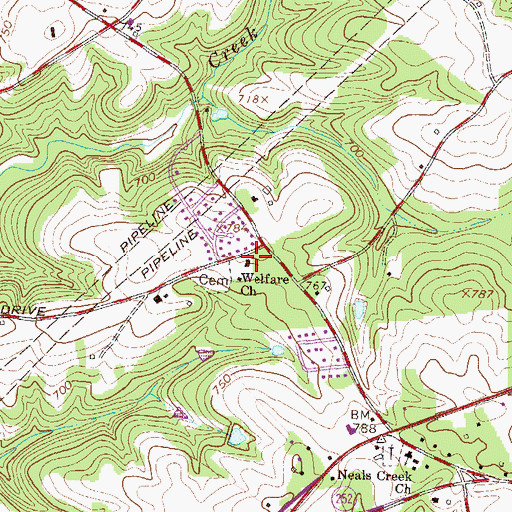 Topographic Map of Welfare Baptist Church, SC