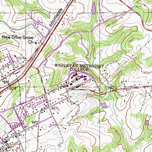 Topographic Map of Wesleyan Methodist College, SC