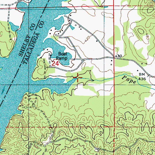 Topographic Map of Pope Branch, AL