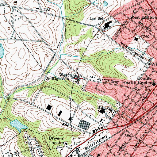 Topographic Map of West Junior High School, SC