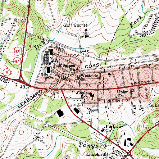 Topographic Map of Westside Baptist Church, SC