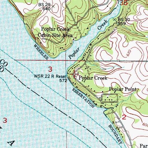 Topographic Map of Poplar Creek, AL