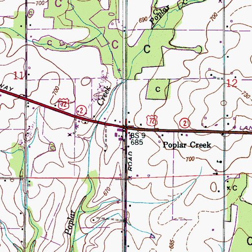 Topographic Map of Poplar Creek, AL