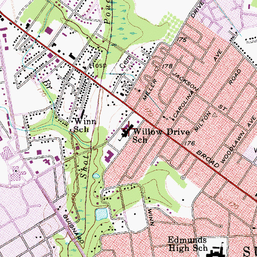 Topographic Map of Willow Drive School, SC