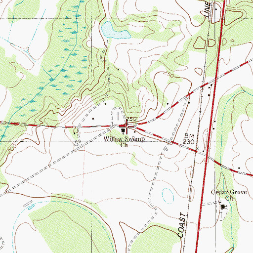 Topographic Map of Willow Swamp Baptist Church, SC
